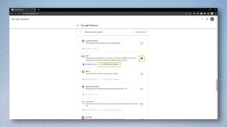Google Takeout menu with Mail box checked
