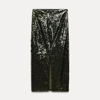 Zara Black Sequinned Midi Skirt