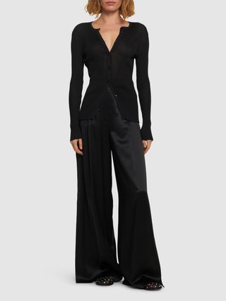 Max Mara, Fiesta Silk Satin Slit Wide Pants