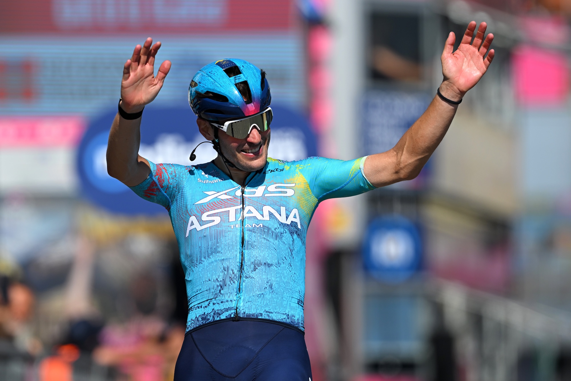 Alberto Bettiol of Italy and Team XDS Astana celebrates at finish line as stage winner during the 109th Giro d'Italia 2026, Stage 13