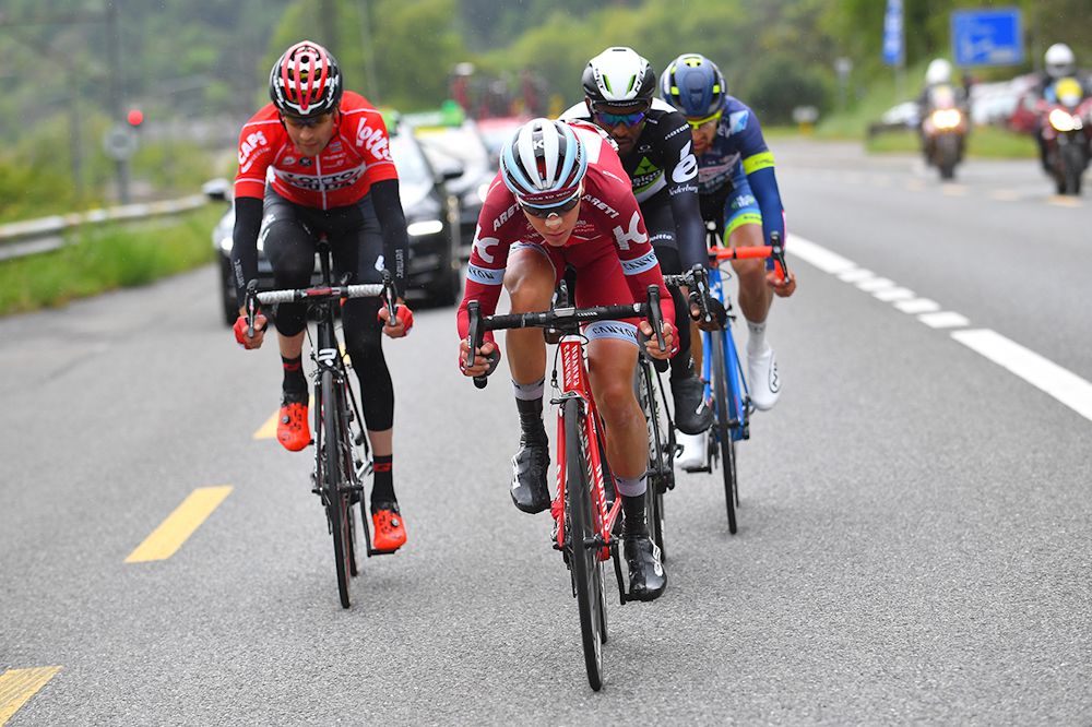 Matvey Mamykin rides in the breakaway during stage 1 at Tour de Romandie