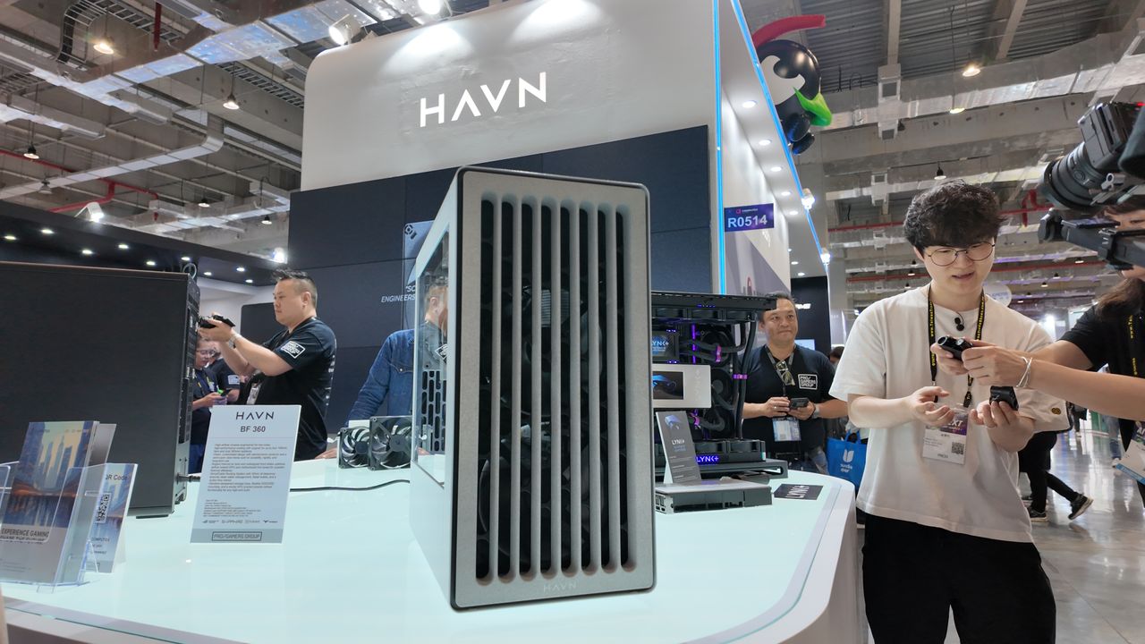 A Havn BF 360 case on display at Computex 2025, Taipei.