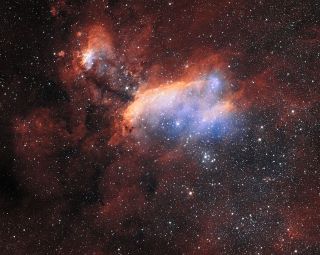 The glowing jumble of gas clouds visible in this new image make up a huge stellar nursery nicknamed the Prawn Nebula. Image released Sept. 18, 2013.