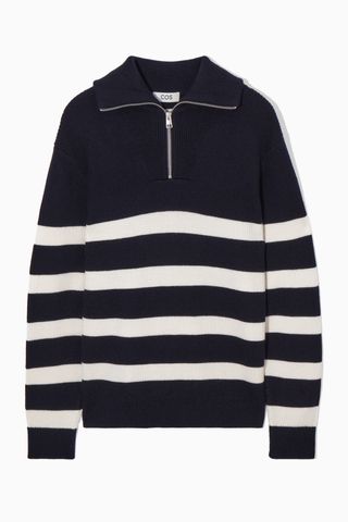 WOOL AND COTTON-BLEND HALF-ZIP SWEATER
