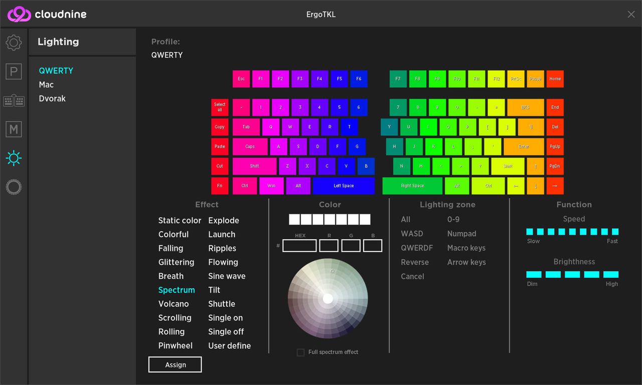 Cloud Nine application for the C959 Ergo ergonomic mechanical keyboard