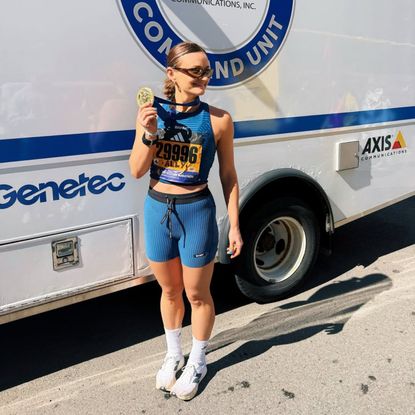 Senior Health Editor Ally Head running the 130th Boston Marathon 2026