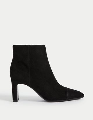 Suede Block Heel Pointed Ankle Boots