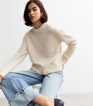 Off White Soft Knit Crew Neck Jumper