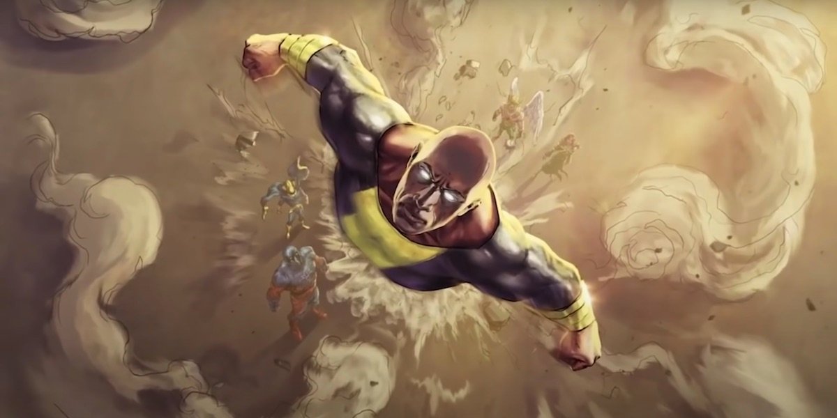 Black Adam flying away from JSA concept art