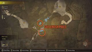 Monster Hunter Wilds Goldenfish cave pools marked on map