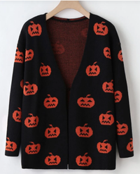 Halloween Pumpkin Pattern Drop Shoulder Cardigan ( $21
