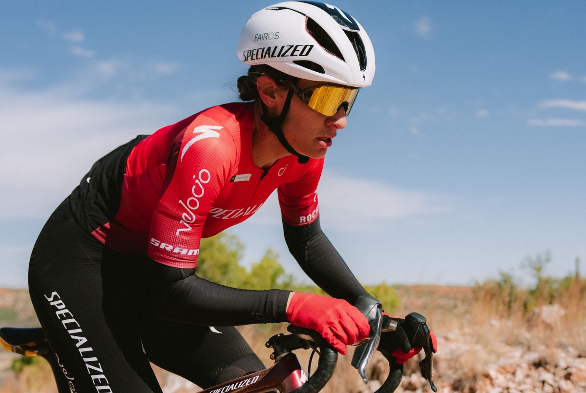 Sofia Gomez Villafa&ntilde;e rides solo at the front of Valley of Tears mid-race