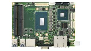 Top side of the MIO-5393 showing CPU, RAM and SATA ports