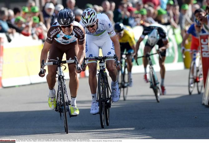 Carlos Betancur (Ag2r-La Mondiale) comes around Rui Costa (Lampre-Merida) to win stage 6 of Paris-Nice.
