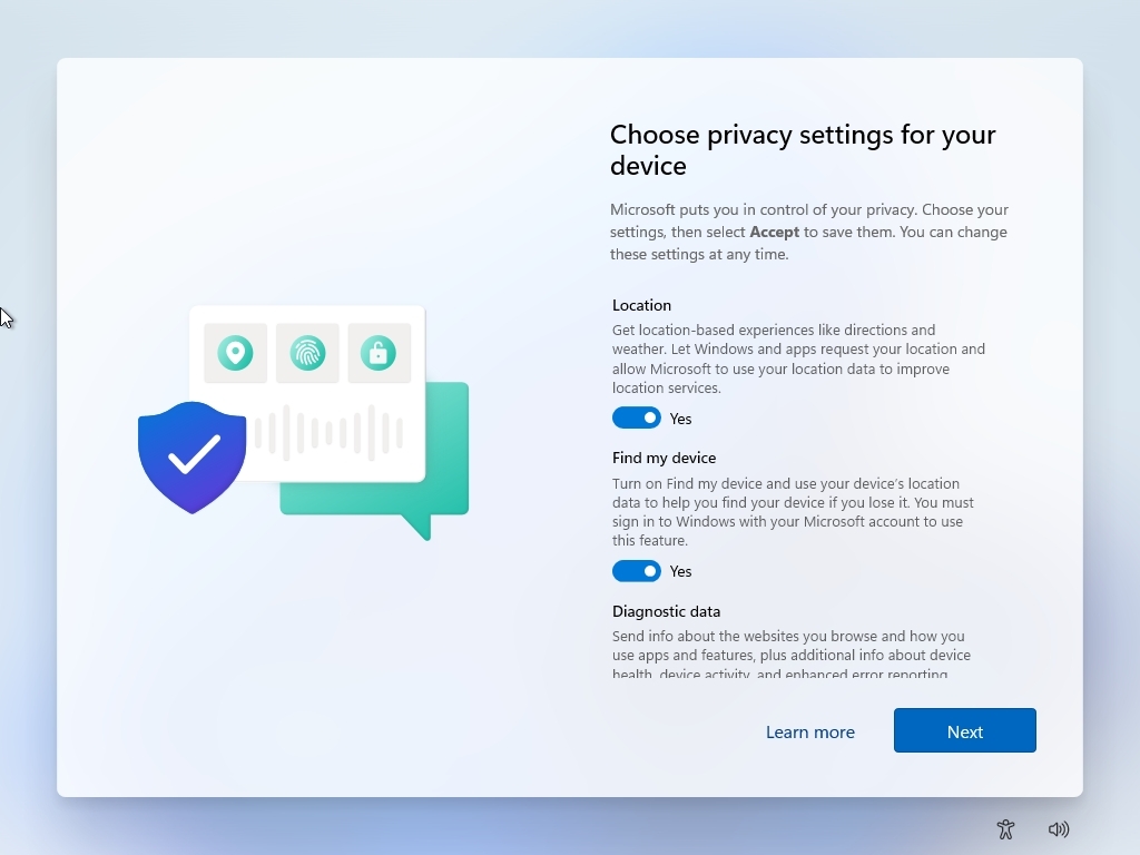 Windows 11 OOBE default privacy settings