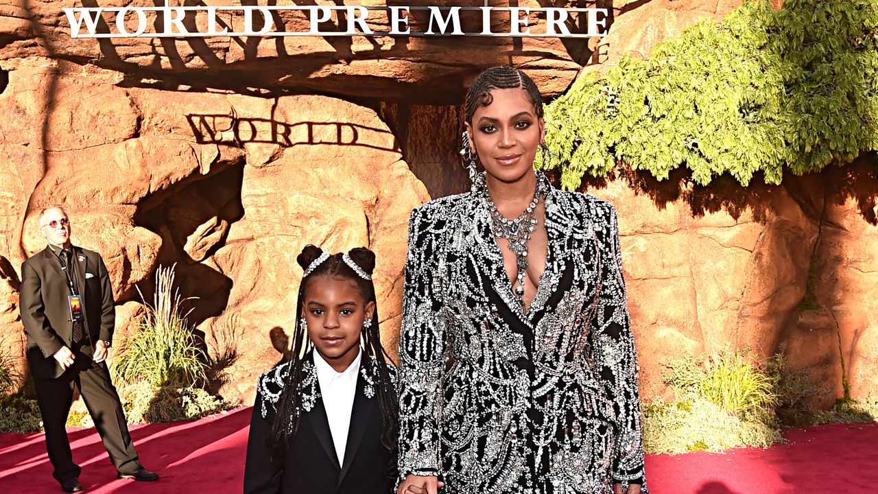 hollywood, california july 09 editors note retransmission with alternate crop blue ivy carter l and beyonce knowles carter attend the world premiere of disneys the lion king at the dolby theatre on july 09, 2019 in hollywood, california photo by alberto e rodriguezgetty images for disney