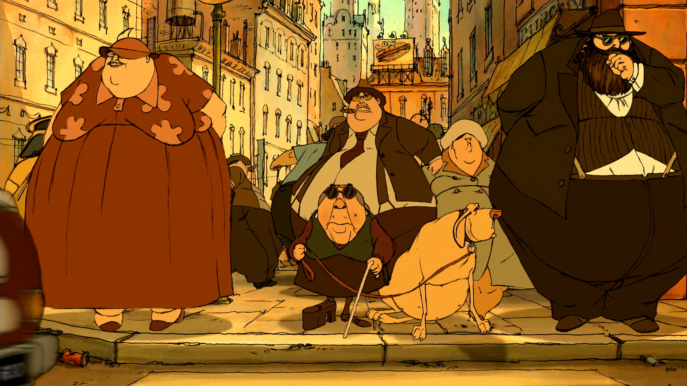 Animated people looking like 19th century rich people