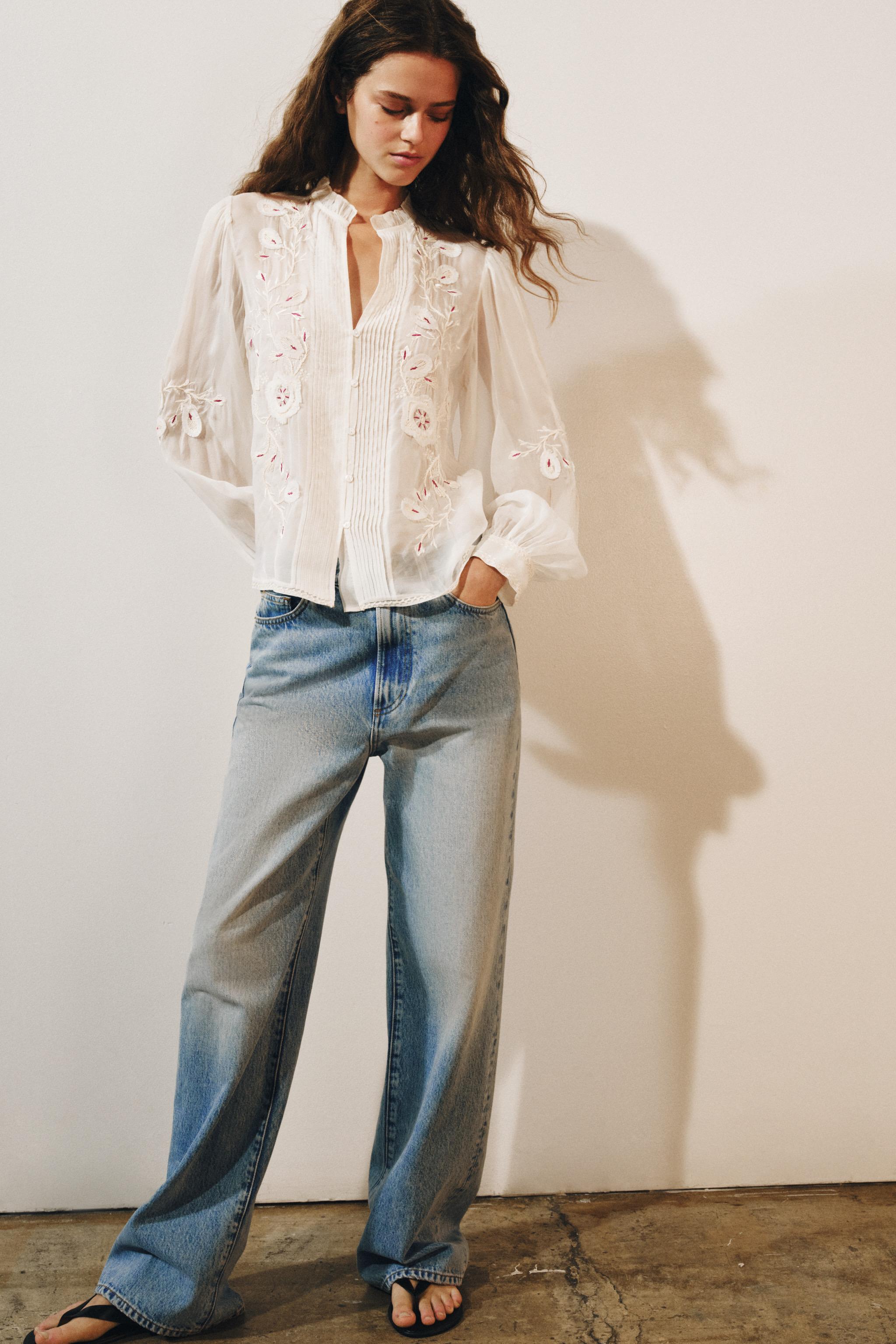 Zw Collection Embroidered Organza Shirt - Ecru - Xs