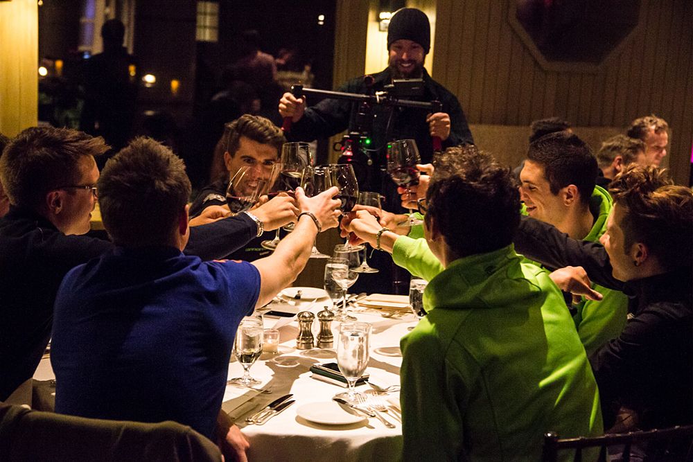 Celebrating at the Cannondale-Garmin camp