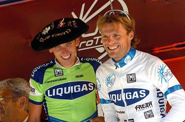 Teammates Leonardo Bertagnolli (Liquigas) and Danilo Di Luca (Liquigas).