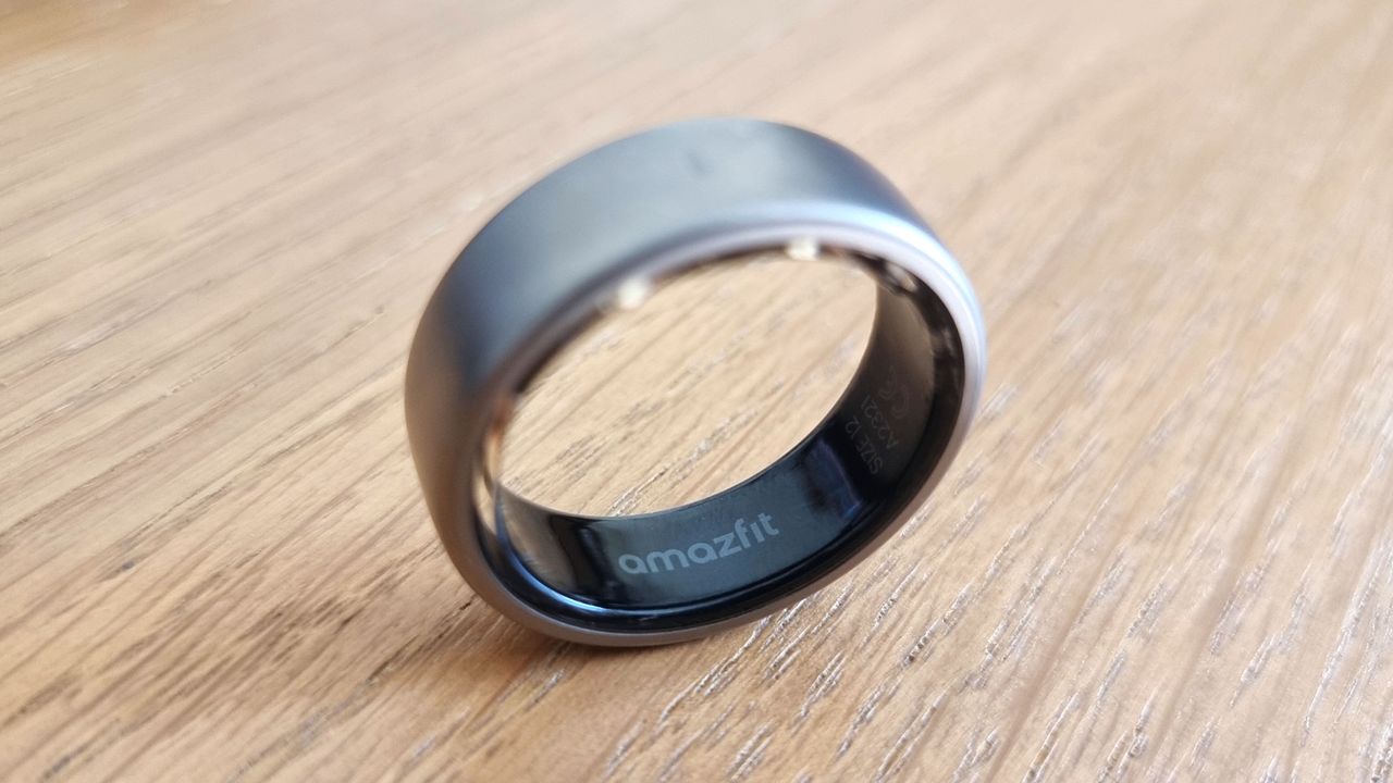 Amazfit Helio smart ring, a close-up picture of the logo on the inner side of the ring