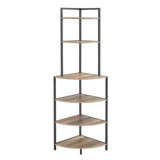 A curved wooden Jrhrxxy Corner Shelf Stand with 6 Tiers. The bottom four are curved, and the top two are smaller and inset