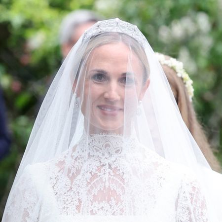 Harriet Sperling followed by her bridesmaids Georgina Sperling, Savannah Phillips and Isla Phillips for the Royal wedding of Peter Phillips and Harriet Sperling at All Saints' Church on June 06, 2026
