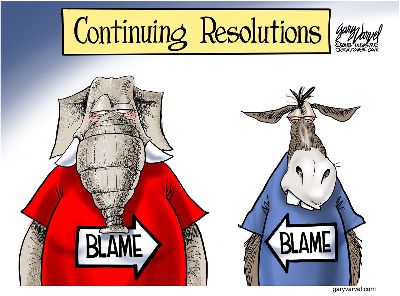 Political cartoon U.S. government shutdown deal blame partisanship