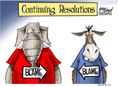 Political cartoon U.S. government shutdown deal blame partisanship