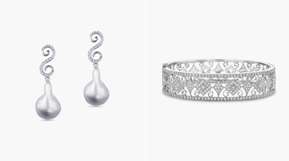 Pearl earrings and a diamond bracelet