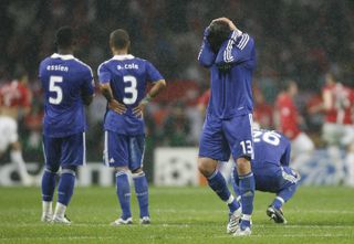 Michael Ballack holds his head in disappointment after Chelsea's Champions League final defeat to Manchester United on penalties in Moscow in 2008.