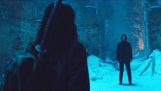 John Wick confronting Eva Macarro in Lionsgate's Ballerina movie