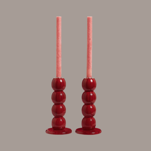 Oka Prod, Bobina Bobble Candle Holders Pair - Chinese Red