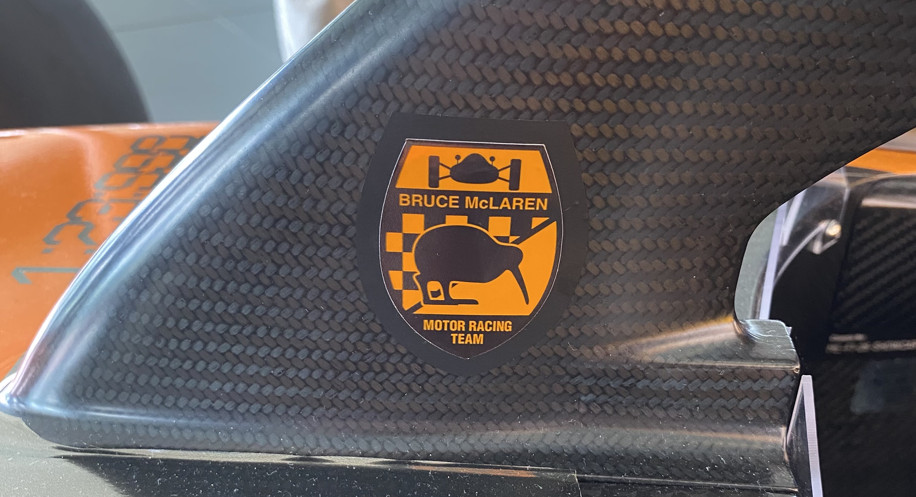 An homage to Bruce McLaren and the original McLaren logo on the left side of the Halo of McLaren's 2026 Formula 1 car