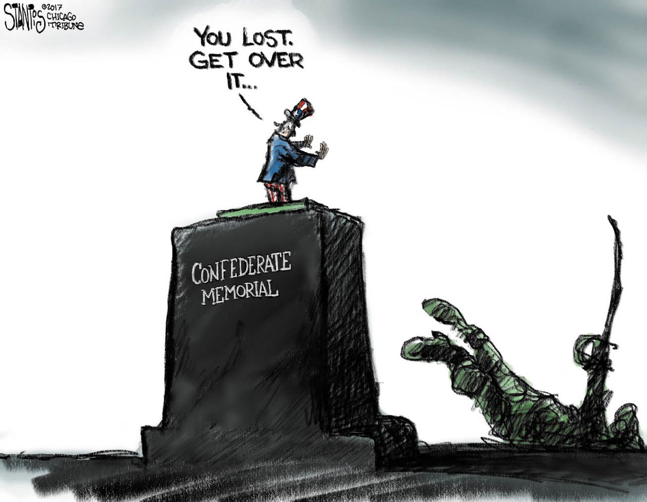 Political cartoon U.S. Confederate monument removal Civil War