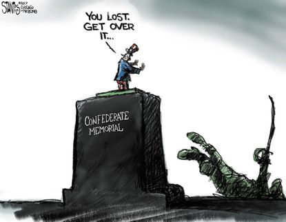 Political cartoon U.S. Confederate monument removal Civil War