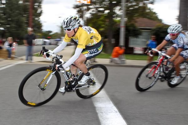 Amber Neben (HTC-Highroad) stays near the front to protect the yellow jersey.