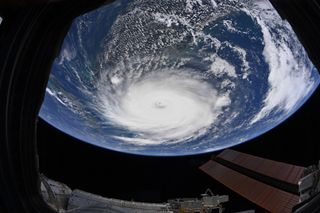 Hurricane Dorian swirls off the east coast of Florida in this view from the International Space Station. NASA astronaut Christina Koch shared this photo of the storm during the Labor Day holiday yesterday (Aug. 2), when she and her Expedition 60 crewmembers had the day off from work.