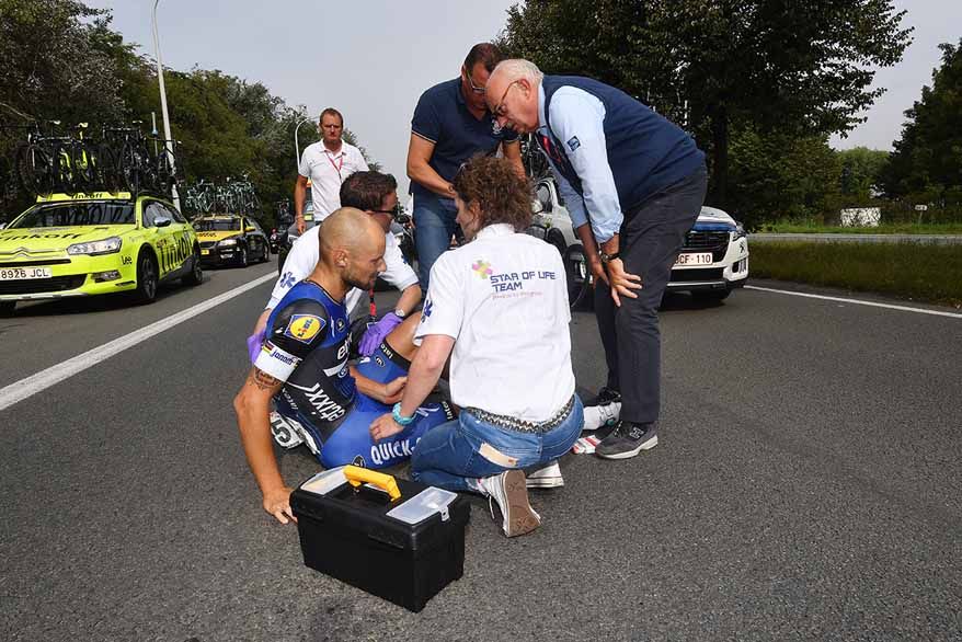 Tom Boonen (Etixx-QuickStep) was forced to abandon the Eneco Tour after his crash.