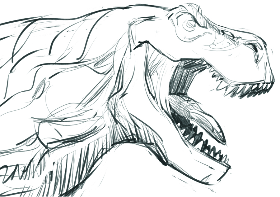 An image from a tutorial on how to draw a T-rex dinosaur