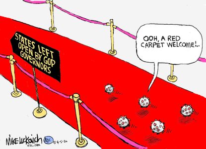 Political Cartoon U.S. GOP governors roll out red carpet coronavirus spread
