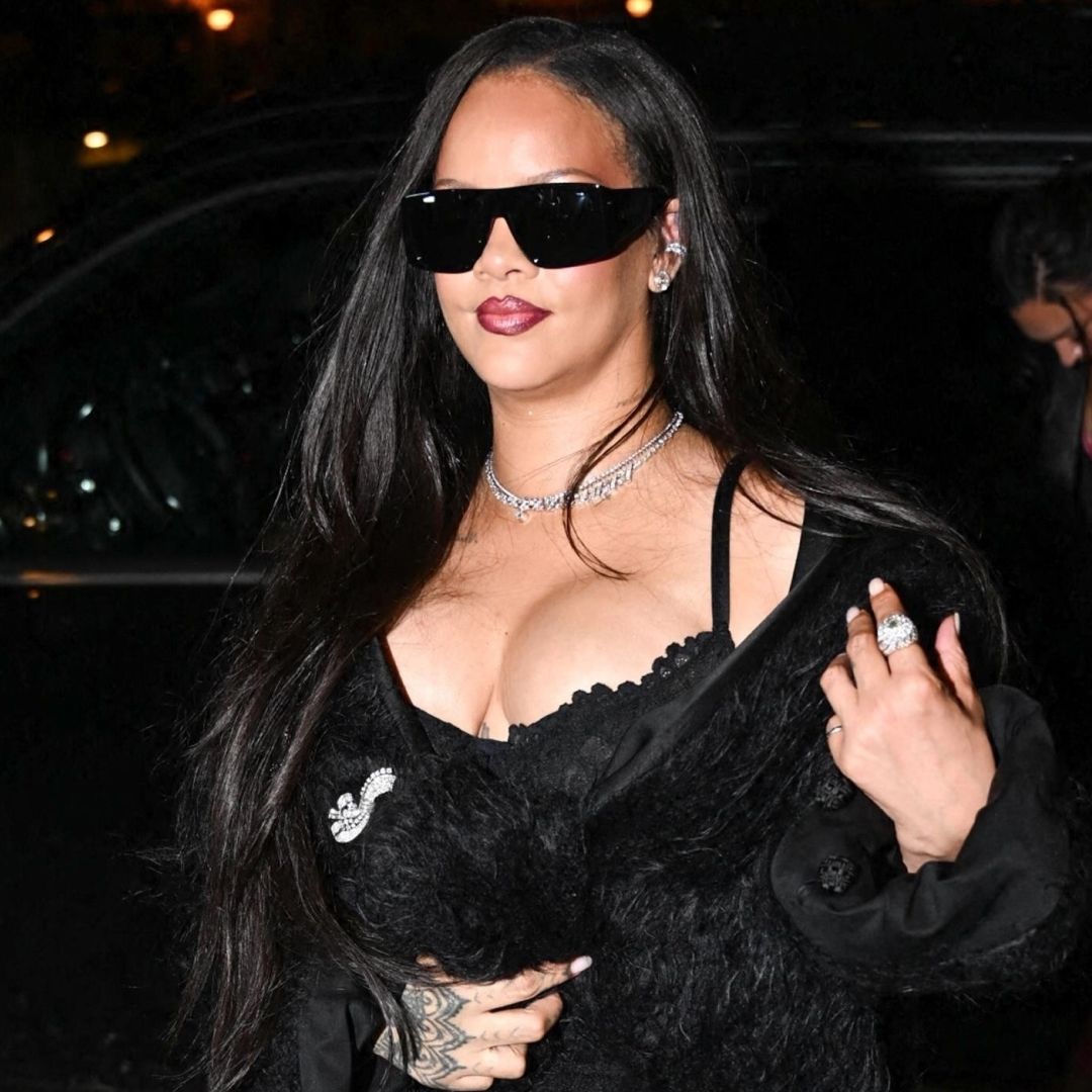 Rihanna trades fresh-off-the-runway Dior couture for a knitted little black dress 