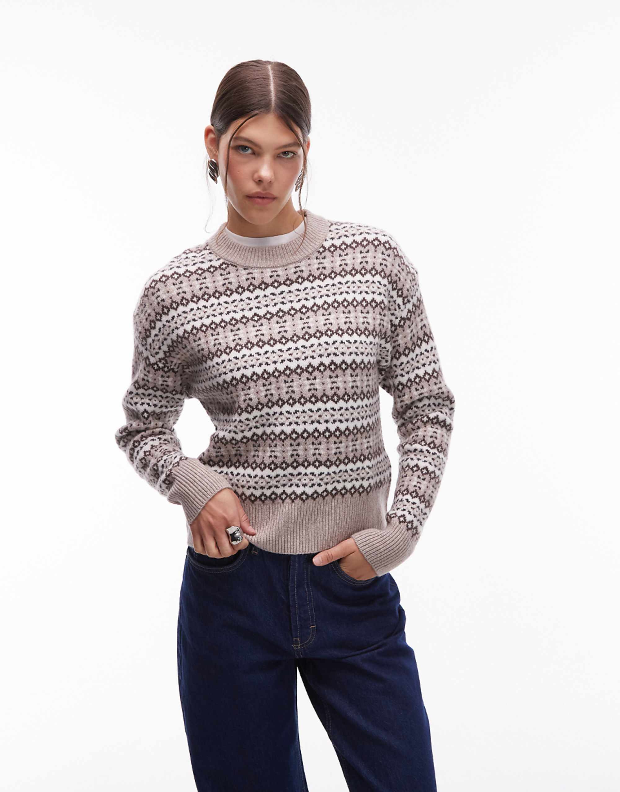 Levis Ines Fairisle Jumper in Brown Multi