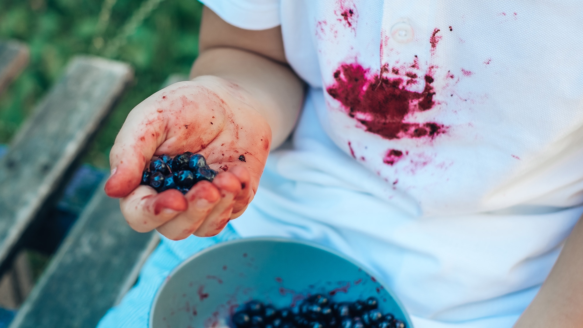 Fruit stains on white t-shirt