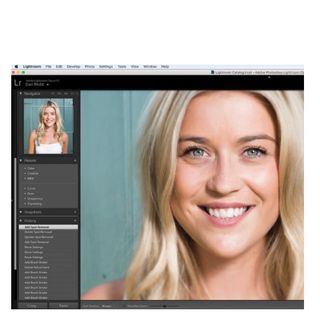 Photo of woman's face being edited in Lightroom