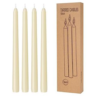 4 Pack Ivory Taper Candles - Taper Candles 10 Inch Dripless, Smokeless & Unscented - 8 Hours Long Burning - Hand Poured Tall Candlesticks - Ideal for Weddings, Dinner Parties, and Home Decor