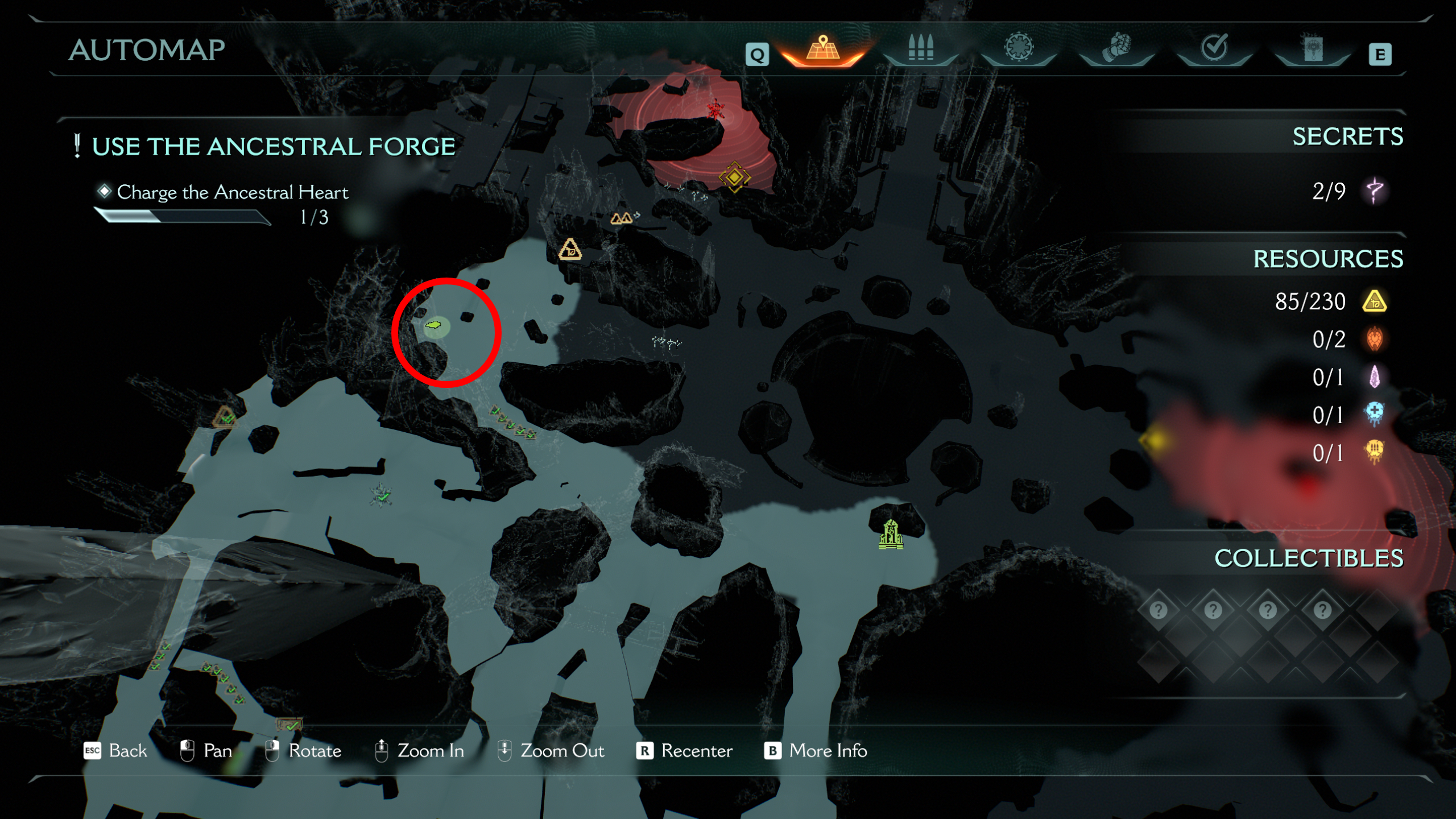 Doom: The Dark Ages Ancestral Forge secrets - A map highlighting the location of a wolf statue in the corner of an arena.