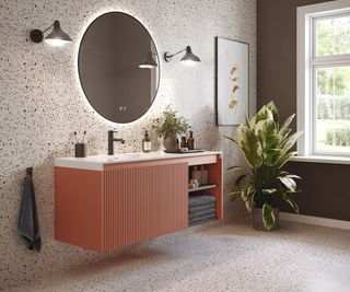 bathroom with wall mounted vanity unit with storage