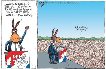 Political Cartoon U.S. Bernie Sanders voter rights for felons 2020 presidential election