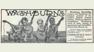 Advertisement for washburn mandolins, guitars and banjos by Lyon and Healy, Chicago, Illinois, 1899.